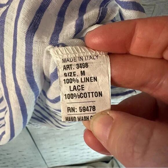 Alessia Pacino made in Italy linen shirt dress blue and white tie neckline - Picture 5 of 8